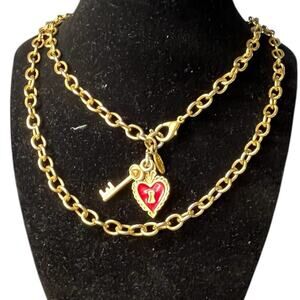 Bob Mackie Gold Chain Necklace with Red Heart Lock and Key Charm